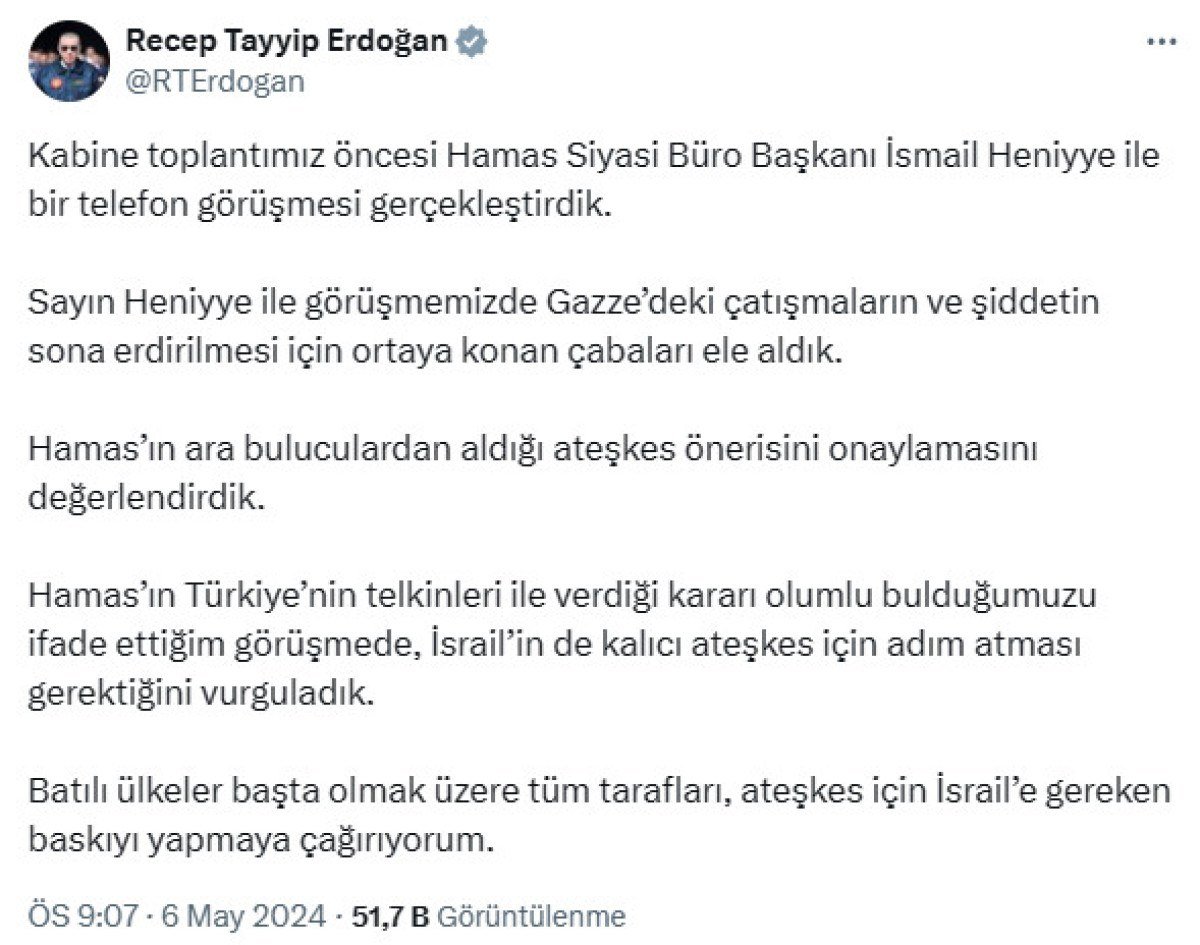 1715054165 773 Cumhurbaskani Erdogan Hamas lideriyle gorustu